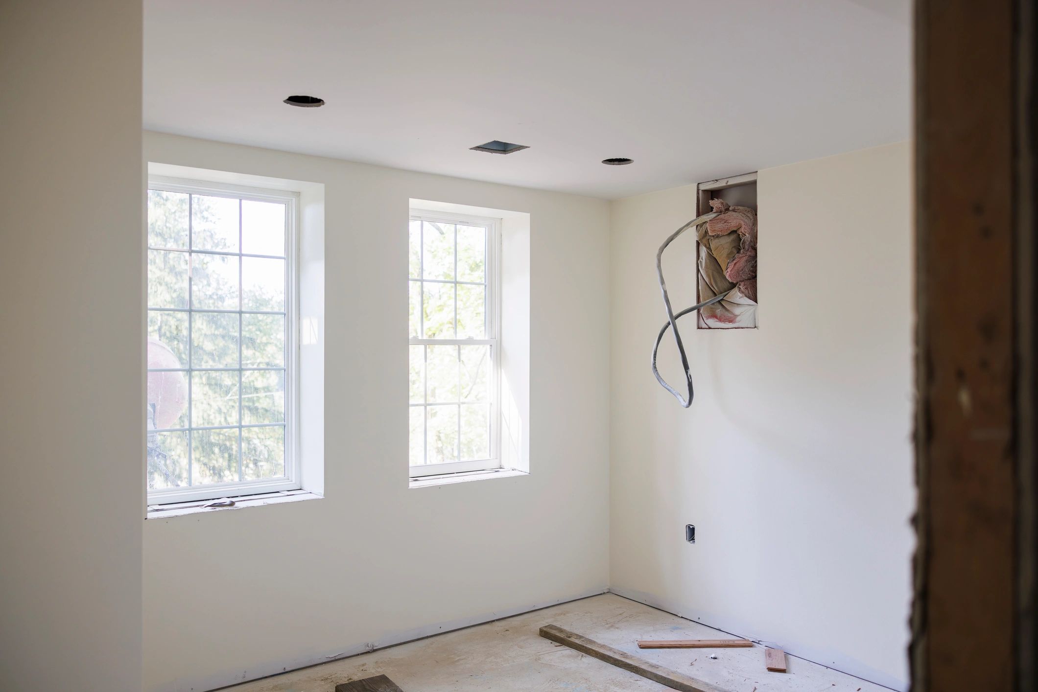 Bright unfinished basement or interior renovation space